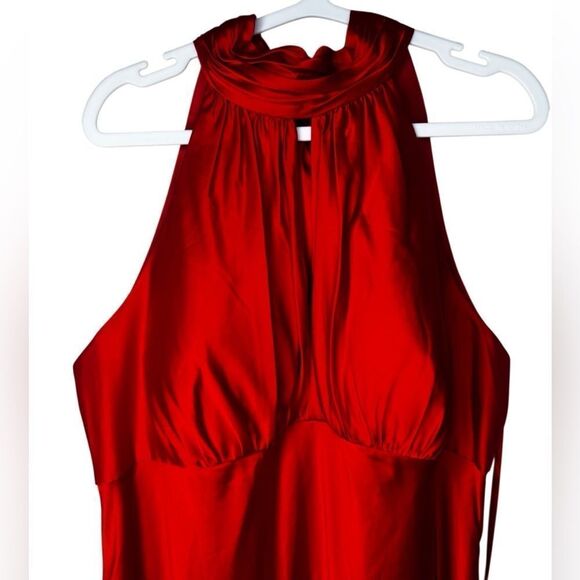 NWT Mac Duggal Red Halter Neck Sleeveless Gown 49520 ❤️ Size 18 - Picture 6 of 11